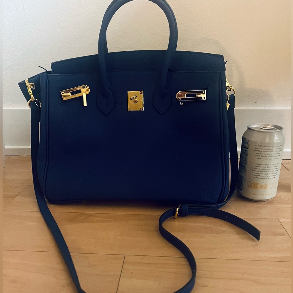 Chic Royal Blue Structured Satchel with Gold Hardware - Picture 10 of 10
